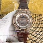 Perfect Replica Audemars Piguet Royal Oak Automatic Iced Out Watch Rose Gold Diamond